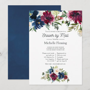 Bordo and Navy Watercolor Virtual Bridal Shower Invitation