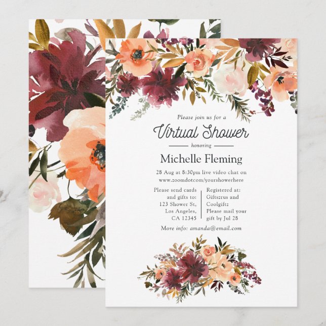 Bordo Peach Watercolor Virtual Baby Shower Invitation (Front/Back)