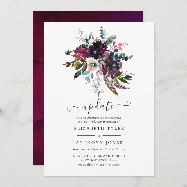 Bordo Violet Plum Floral Wedding Update Invitation (Front/Back)