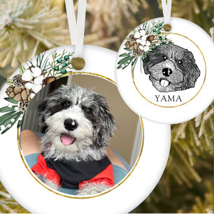 Bordoodle Dog Hand Drawing Personalized Ceramic Ornament