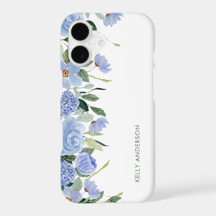 Bordure aquarelle florale bleue à monogramme éléga