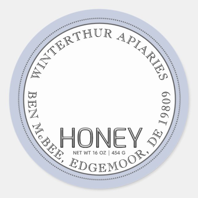 Bordure bleue du Étiquette de jarre de miel ( Vint (Devant)