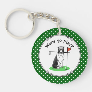 Bordure Collie Chien Jouer Golf (noir & blanc) Amu