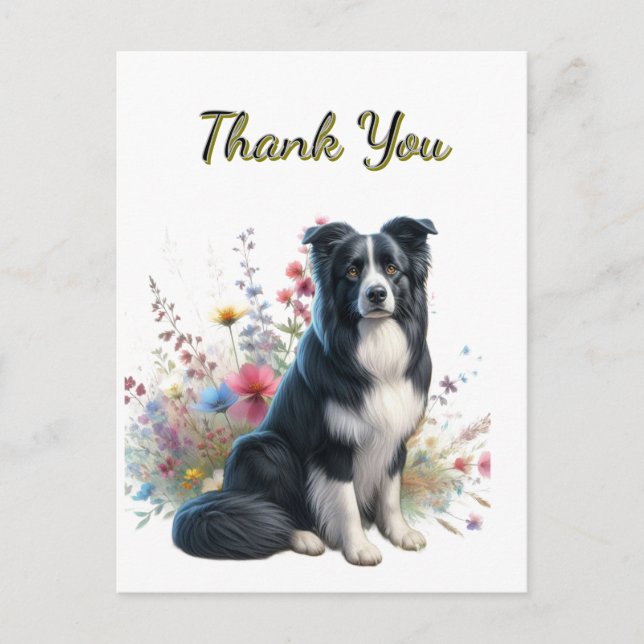 Bordure Collie et carte postale Merci Fleur sauvag (Devant)