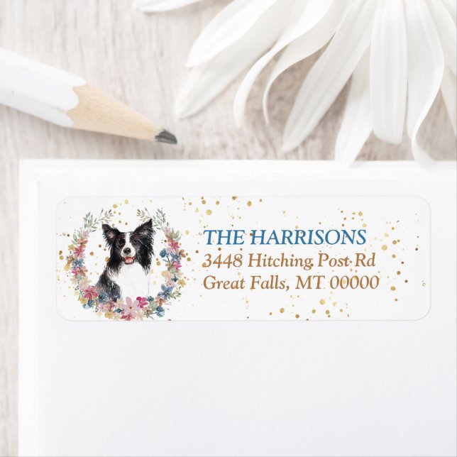 Bordure Collie Fleurs de printemps Wreath (En situation)