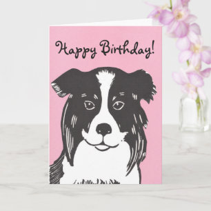 Bordure Collie rose Bonne carte d'anniversaire