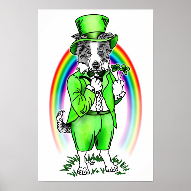 Bordure Collie St Patrick's Day Poster (Devant)