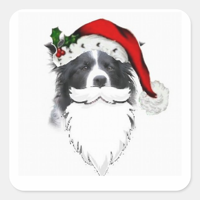 Bordure Collie Sticker de Noël~Père Noël Avec Beau (Devant)