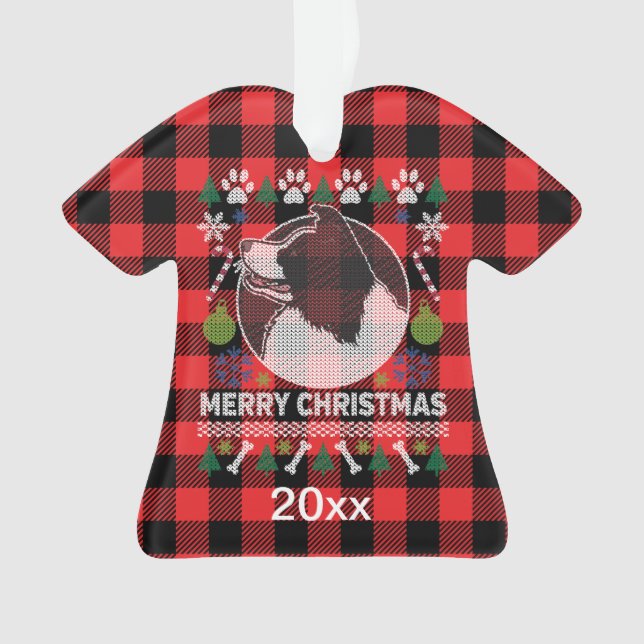 Bordure Collie Vilain Sweat de Noël Rouge Plaid (devant)