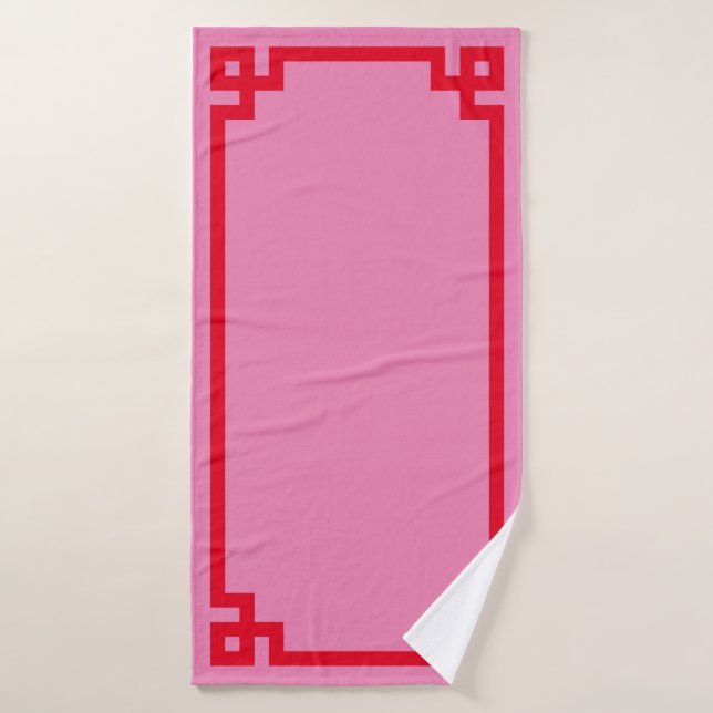 Bordure de clé grecque rose et rouge (Serviette de bain)