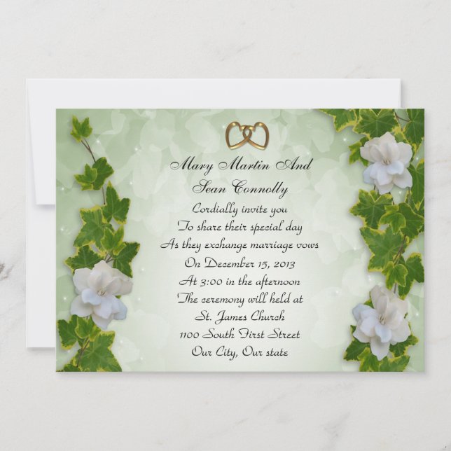 Bordure de lierre faire-part de mariage avec garde (Devant)