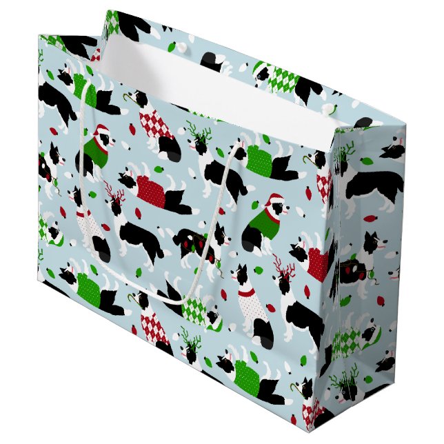 Bordure de Noël Collie Grand sac cadeau (Devant Angle)