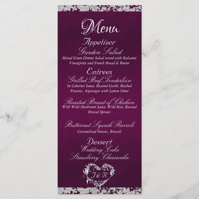 Bordure de parties scintillant sur le menu Mariage (Devant)