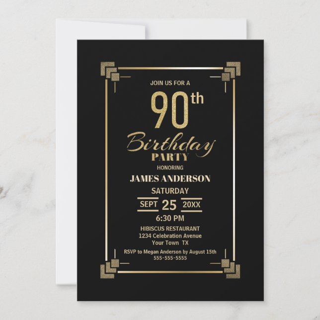 Bordure d'or moderne 90e anniversaire Invitation d (Devant)