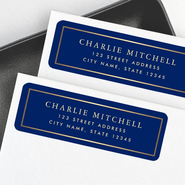 Bordure en or bleu royal adresse de retour (Golden gradient border royal blue return address label)