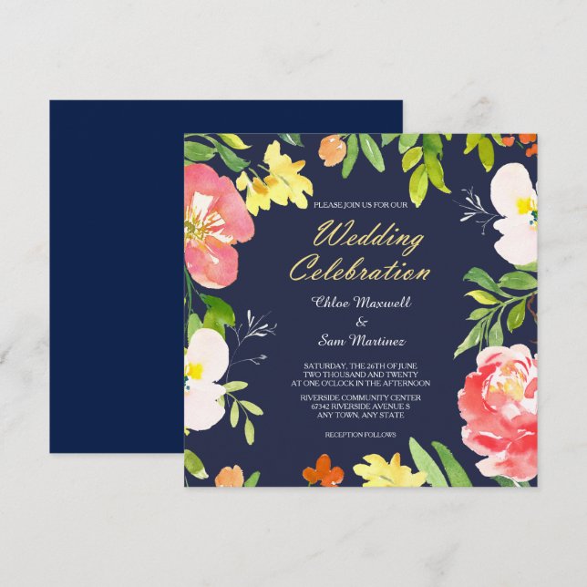 Bordure florale audacieuse sur Faire-part de maria (Devant / Derrière)