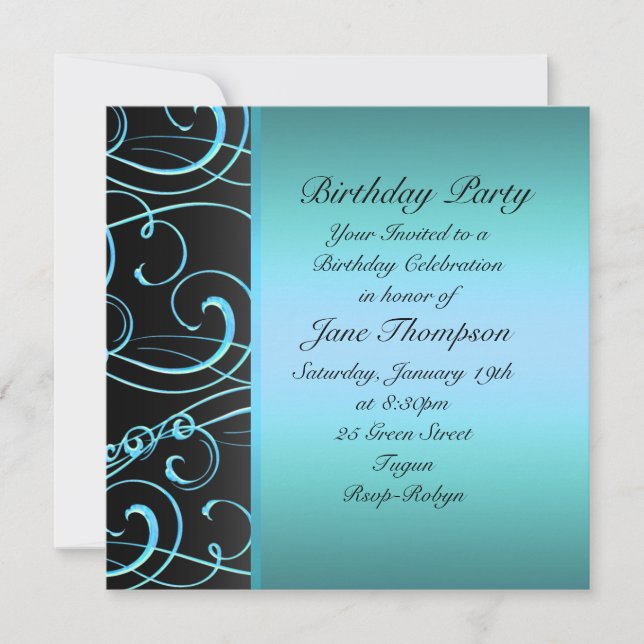 Bordure latérale Bleu/Noir Invitation d'anniversai (Devant)