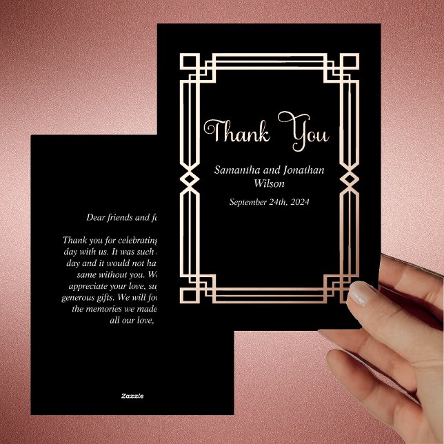 Bordure or Rose moderne sur Carte de remerciements (Créateur téléchargé)