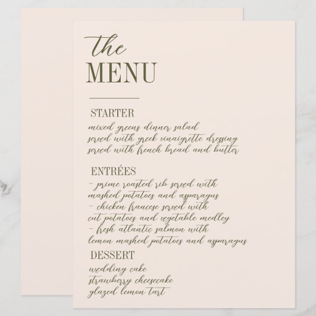 Bordure ornée victorienne avec menu Weddi Fleur sa (Devant / Derrière)