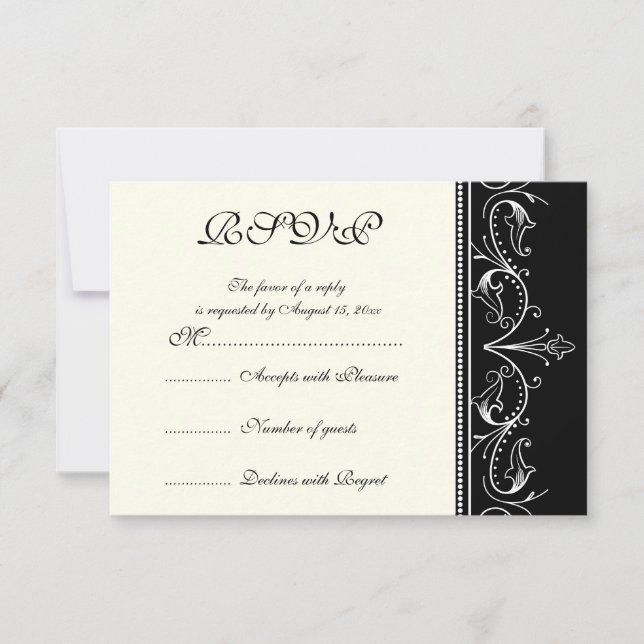 Bordure ornementale noir blanc mariage carte RSVP (Devant)