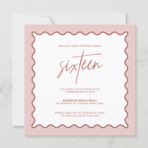 Bordure rose ondulée Seizième invitation anniversa