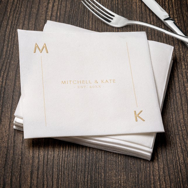 Bordure simple en or à monogramme (Monogram Lined Border Simple Gold Foil Napkins
)
