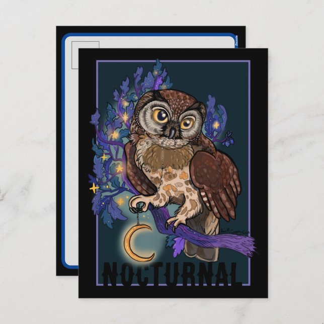 Boreal Night Tree Owl Noctural  Holiday Postcard (Front/Back)