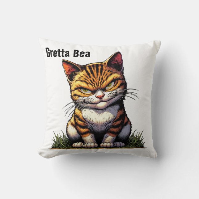 Bored Cat Throw Pillow (Front)
