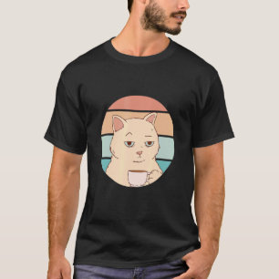 Bored Cat with Coffee Retro Sunshine   Graphic T-Shirt