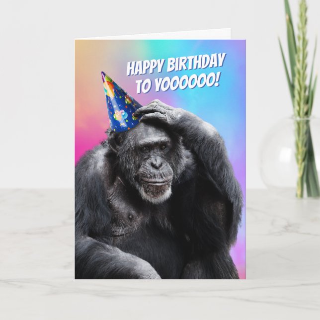 Bored Chimp Avec Casquette De Fête Drôle Carte Ann (Devant)