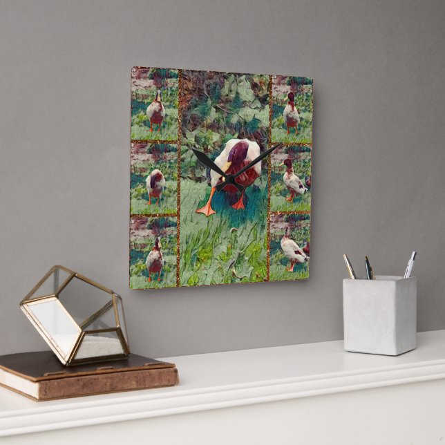 Bored Duck Photo Collage, Square Wall Clock (Office)