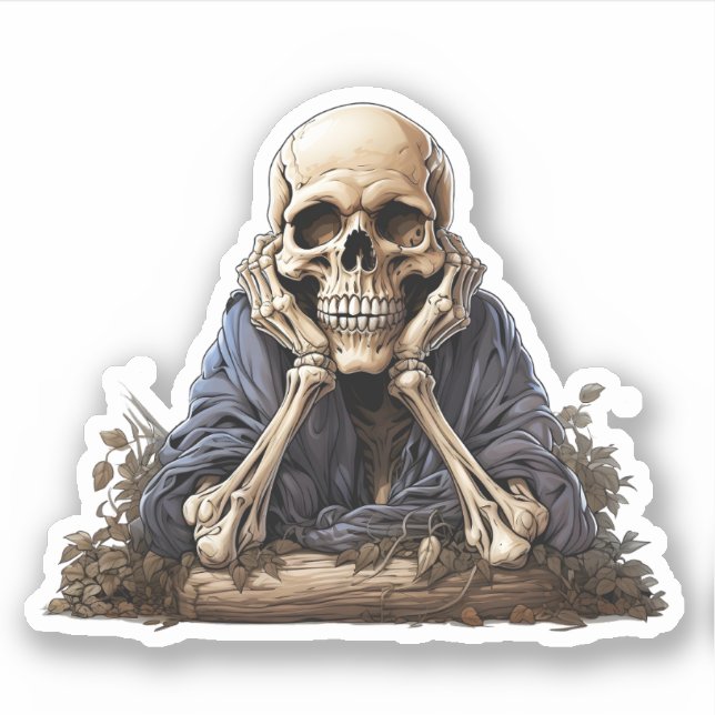 Bored Skeleton Sitting In Forest Cool Skeleton (Front)