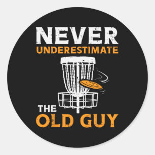 Boredkoalas Never Underestimate Old Guy Disc Golf Classic Round Sticker