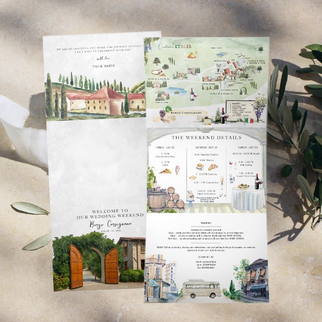 Borgo Corsignano | Illustrated Wedding Tri-Fold Invitation (Creator Uploaded)