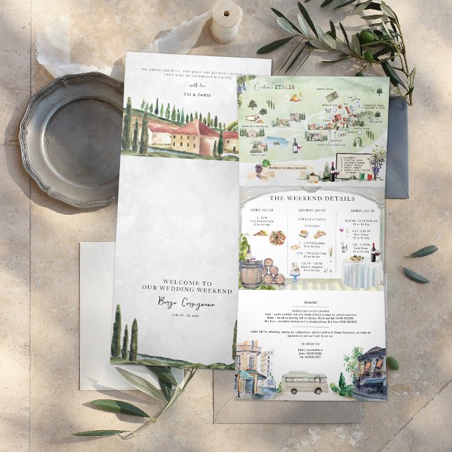 Borgo Corsignano | Illustrated Wedding Tri-Fold Invitation (Creator Uploaded)