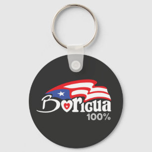 Boricua 100%  Puerto Rico Keychain 