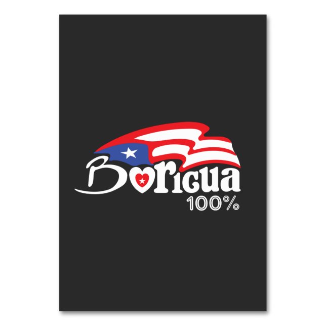 Boricua 100%  Puerto Rico Table Card (Front)