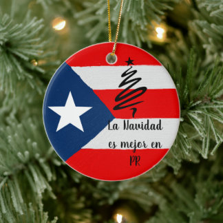Boricua coqui Puerto Rico flag Christmas Ceramic Ornament