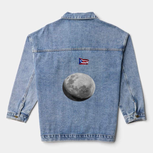 Boricua hasta en la luna Puerto Rico's flag on the Denim Jacket (Back)