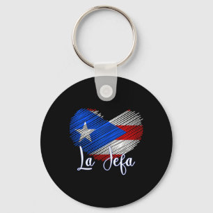 Boricua Jefa Puerto Rico Heart Flag Boricua Mom Mo Keychain