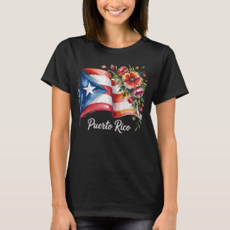 Boricua Pride Floral Puerto Rican Flag Watercolor  T-Shirt