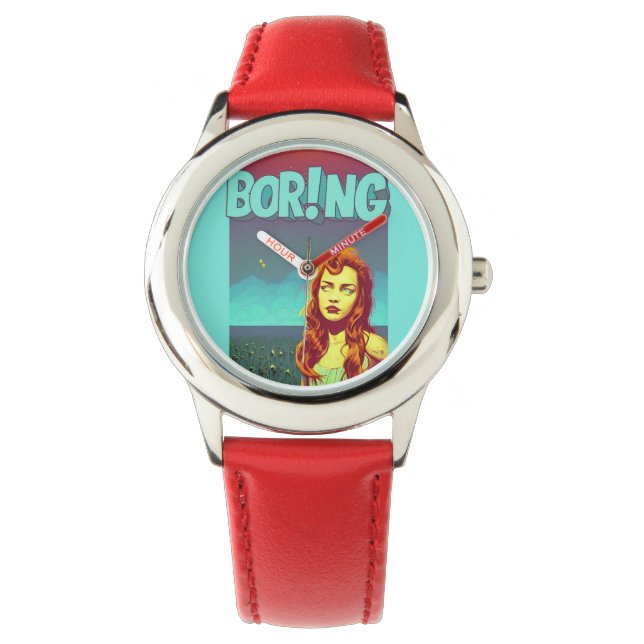 Boring pop art redhead woman  postcard watch (Front)