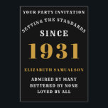 Born 1931 90th Birthday Love Add Your Name Black Invitation<br><div class="desc">For those born in 1931 and celebrating their 90th birthday party we have the ideal birthday invitation card. The black background with a white and gold design is simple and yet elegant. Easily customize the text to the front and the rear of this birthday invitation card using the template provided....</div>