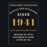 Born 1941 80th Birthday Love Add Your Name Black Invitation<br><div class="desc">For those born in 1941 and celebrating their 80th birthday party we have the ideal birthday invitation card. The black background with a white and gold design is simple and yet elegant. Easily customize the text to the front and the rear of this birthday invitation card using the template provided....</div>