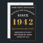 Born 1942 80th Birthday Love Add Your Name Black Invitation<br><div class="desc">For those born in 1942 and celebrating their 80th birthday party we have the ideal birthday invitation card. The black background with a white and gold design is simple and yet elegant. Easily customize the text to the front and the rear of this birthday invitation card using the template provided....</div>