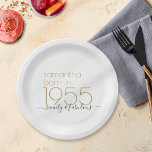 Born 1955 Seventy Fabulous 70th Birthday Party Paper Plate<br><div class="desc">Born in 1955 Seventy Fabulous 70th Gold Writing Birthday Party. Simple elegance. Easily personalise the text to your own requirements.</div>