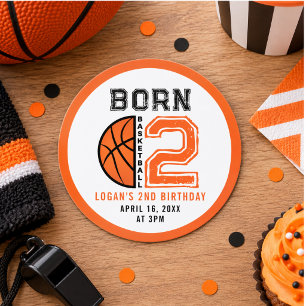 Born 2 Ball Basketball 2nd Birthday Party  Classic Round Sticker