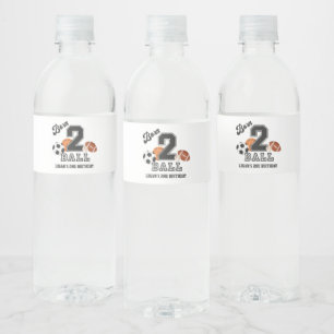 Born 2 Ball Sport Theme Boy Second Birthday Party Water Bottle Label