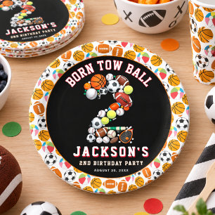 Born 2 Ball Sport Themed Boy 2nd Birthday Party Paper Plate