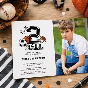  Born 2 Ball   Sport Themed Boy's 2nd Birthday  Invitation